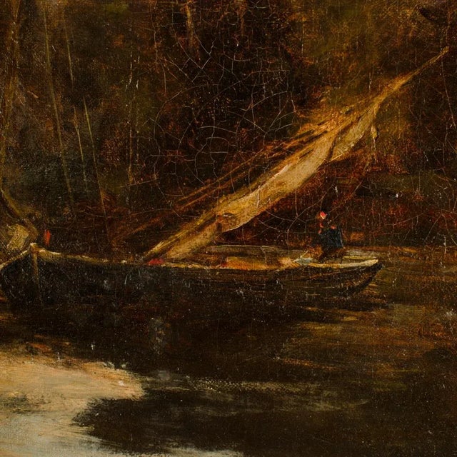 Impressionist David Noble (British, 1882-1890) Impressionist Canal Landscape For Sale - Image 3 of 13