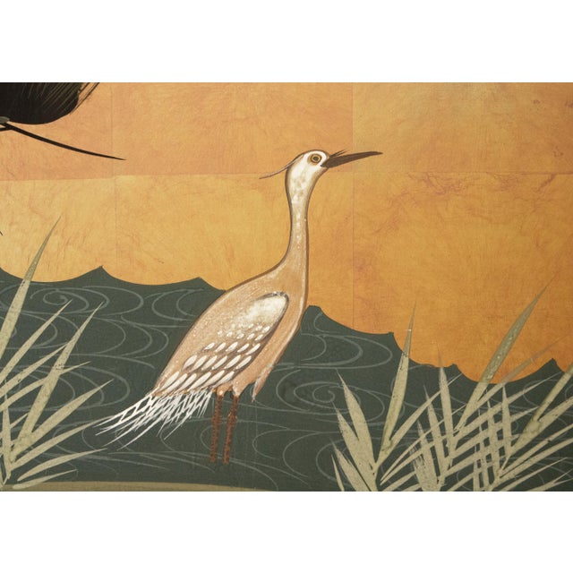 "Big Pine Tree and Egrets", Showa Era Japanese Byobu Screen For Sale - Image 11 of 18