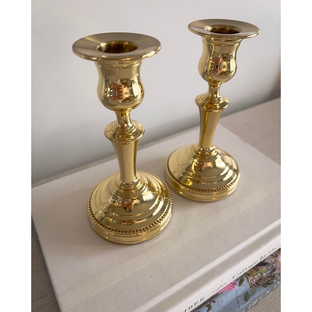 Brass Vintage Baldwin Solid Brass Candlesticks, Pair, Usa, Late 20th Century For Sale - Image 8 of 8
