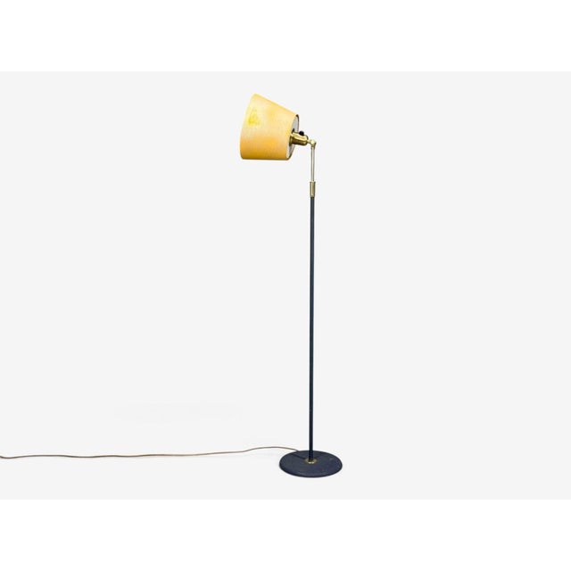 1950s Boréns, Adjustable Floor Lamp, Blue Lacquered Metal, Brass, Fabric, Sweden, 1950s For Sale - Image 5 of 14