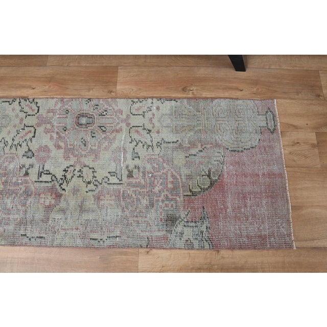 1970s Vintage Handmade Wool Cotton Pink Runner Rug For Sale - Image 9 of 11