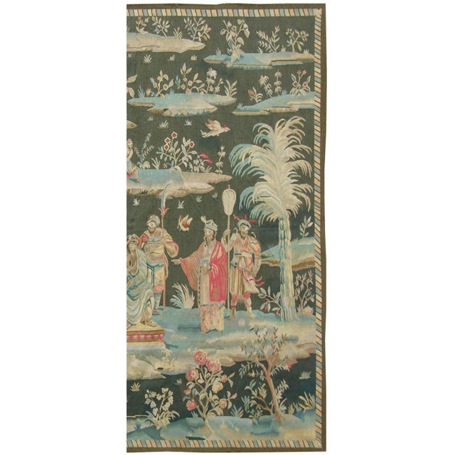 Chinoiserie Vintage Chinoiserie Figural Garden Tapestry For Sale - Image 3 of 4