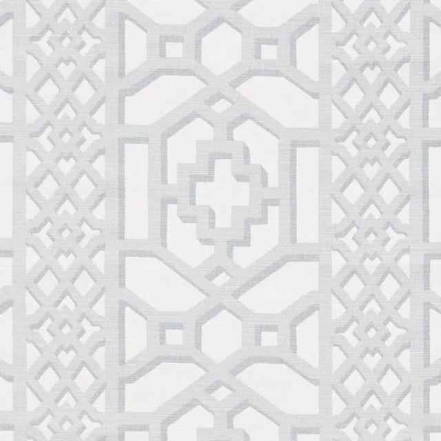 Sample- Schumacher Zanzibar Trellis Matte Fabric in Cloud For Sale