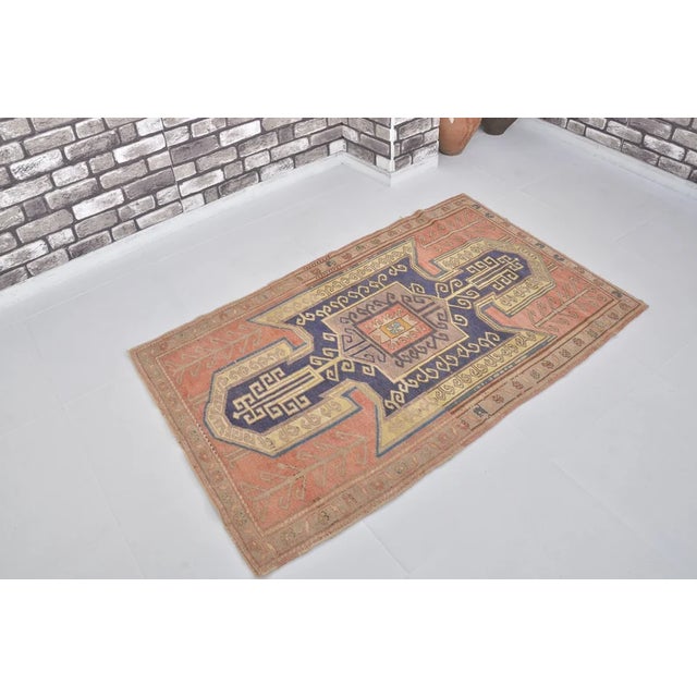 Peach Handwoven Vintage Anatolian Rug With Faded Medallion Rug For Sale - Image 8 of 10