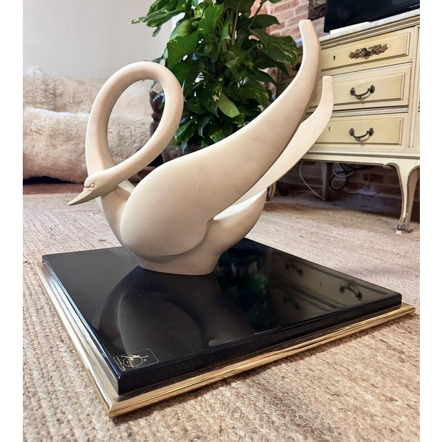 Black Vintage Sculptural Table with Swan Base from Maison Jansen, 1970 Original Signed Piece j.b.m. Stamp and Jofral Hardware Impeccable by Maison Jansen For Sale - Image 8 of 10