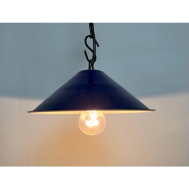 Blue Industrial Blue Enamel Factory Pendant Lamp, 1950s For Sale - Image 8 of 15