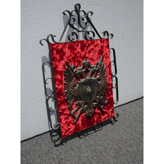 Gothic Vintage Mid Century Medieval Dragon Wall Mantle Plaque Picture W Red Velvet For Sale - Image 3 of 13