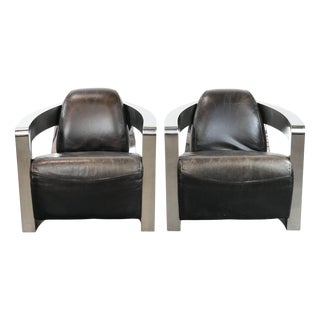 Leather Aviator Armchairs with Aluminum Frames, Set of 2 For Sale