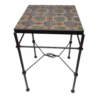 One of a Kind ~ Handpainted Faux Tile Table For Sale