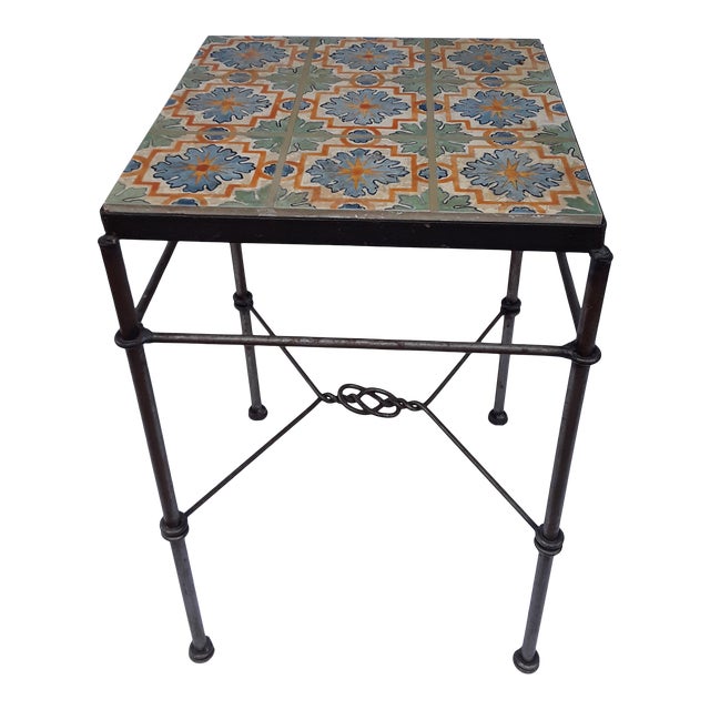 One of a Kind ~ Handpainted Faux Tile Table For Sale