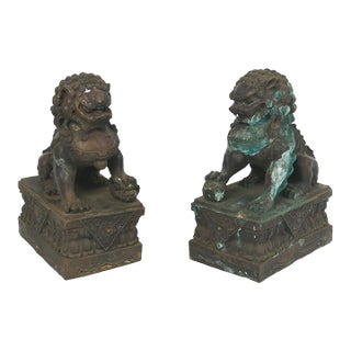 Antique Bronze Guardian Lions or Foo Dogs - A Pair For Sale