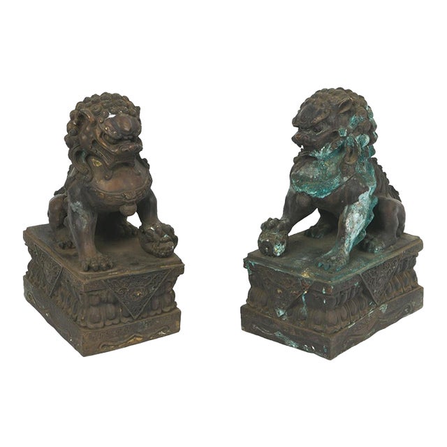 Antique Bronze Guardian Lions or Foo Dogs - A Pair For Sale