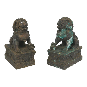 Antique Bronze Guardian Lions or Foo Dogs - A Pair