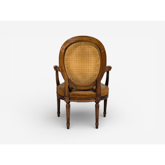 Louis XVI Style, Four Armchairs, Tapestry, Walnut, France, 20th C. For Sale - Image 12 of 14