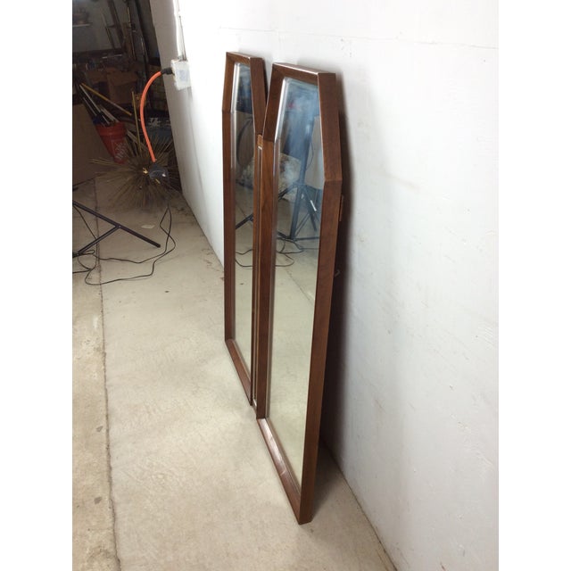Unique Mid Century Modern Wall Mirror With Two Hexagonal Shaped Mirrors and Walnut Frame For Sale - Image 18 of 18
