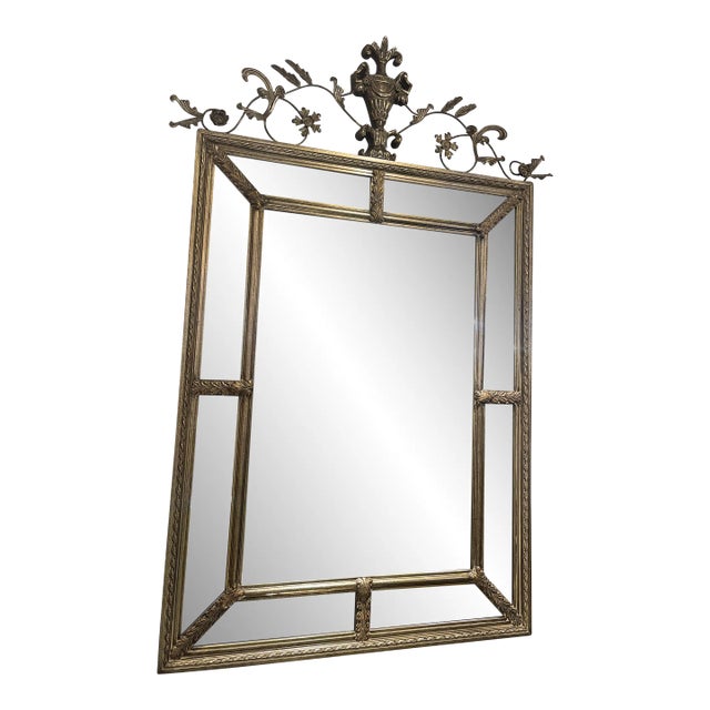 1980s Uttermost Brushed Metal Neoclassical Monumental Mirror For Sale