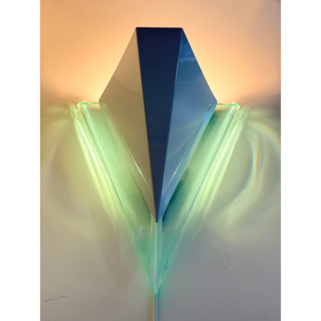Metal Vintage Postmodern Acrylic and Metal White Triangular Wall Lamp by Happy Light, 1980s For Sale - Image 7 of 17
