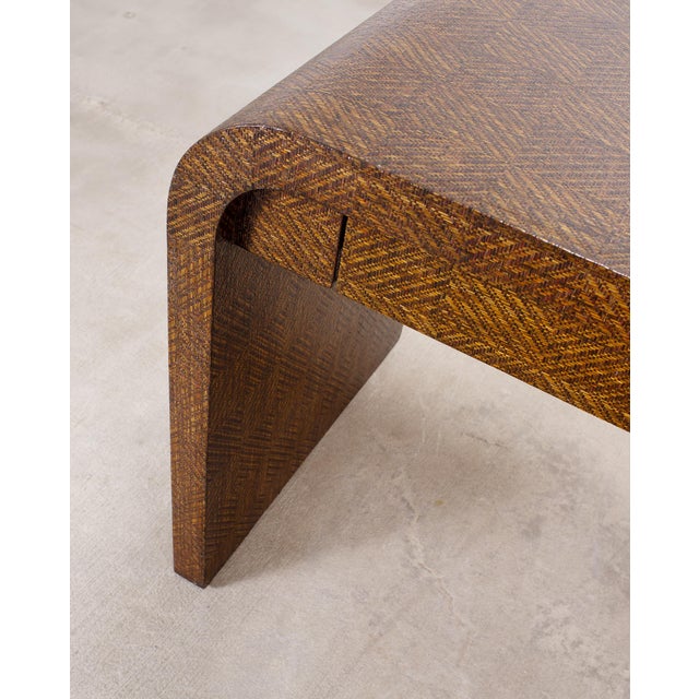 Brown Karl Springer-Style Organic Modern Grasscloth Waterfall Desk For Sale - Image 8 of 18