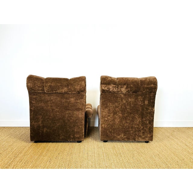 Brown Vintage Armchairs in Velvet, 1960s, Set of 2, For Sale - Image 8 of 12