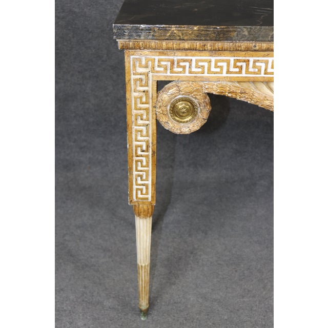 Superb Carved Faux Painted Marble Top Greek Key Italian Console Table For Sale - Image 11 of 13