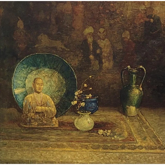 Brown Antique 1920s Vintage Print in a Carved Italian Frame For Sale - Image 8 of 12