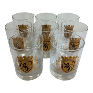 Vintage Gold Heraldic Crest Lowball Glasses, Set of 8 For Sale