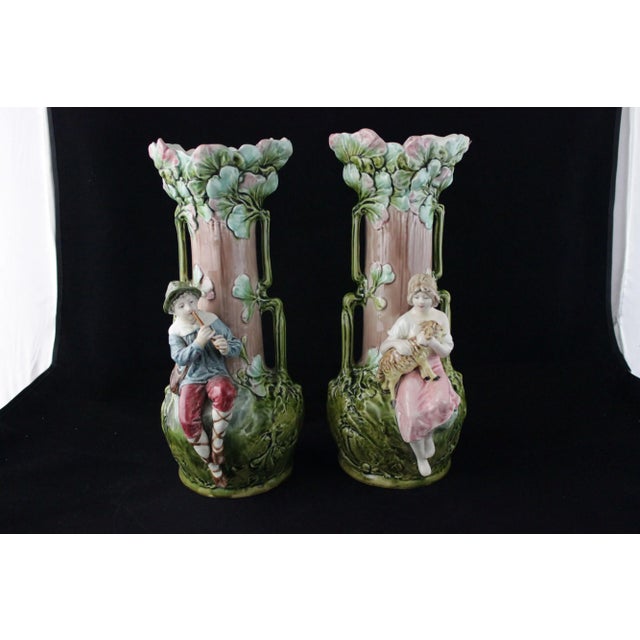 Art Nouveau Vases with Children and Foliage, Cecoslovakia, 1900s, Set of 2 For Sale - Image 13 of 13