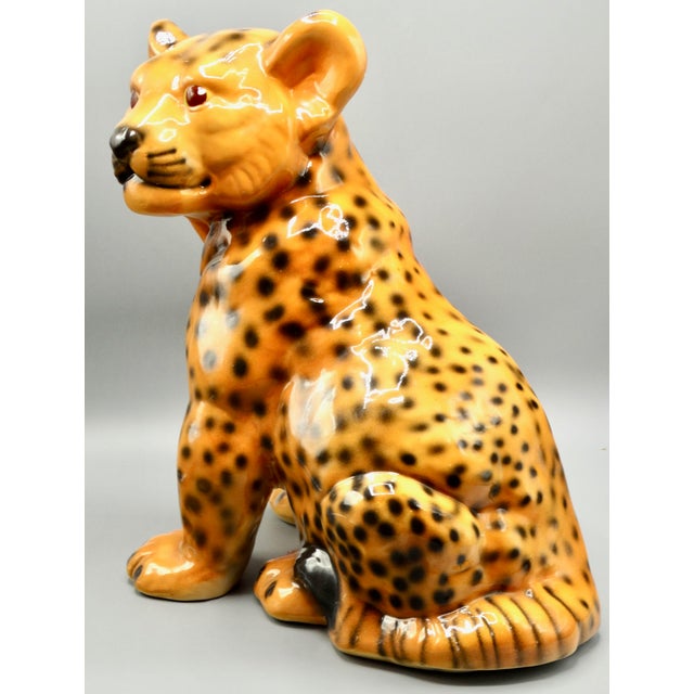 Mid Century Italian Glazed Leopard Cub Figure For Sale - Image 6 of 11