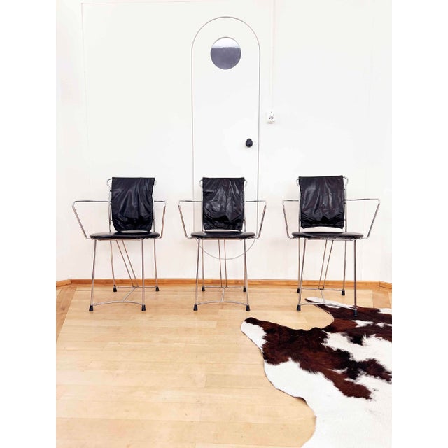Mid-Century Modern Antonio Citterio Eridiana Leather + Metal Chairs, Xilitalia, Italy, 1980s, Set 6 For Sale - Image 3 of 12