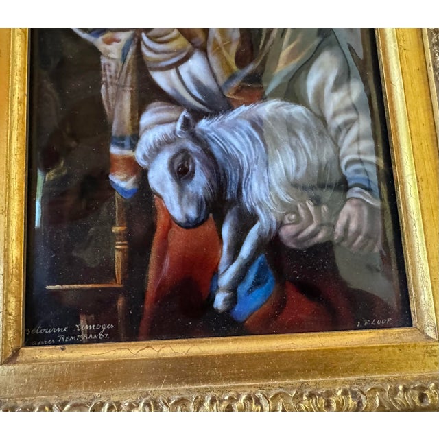 Limoges, France Vintage Limoges Gilt Framed Enamel Painted Tile After Rembrandt For Sale - Image 4 of 9