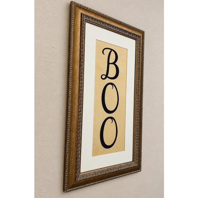 Gothic “Boo” Halloween Wall Art in Ornate Gilded Wood Frame, 28.5” For Sale In Houston - Image 6 of 9
