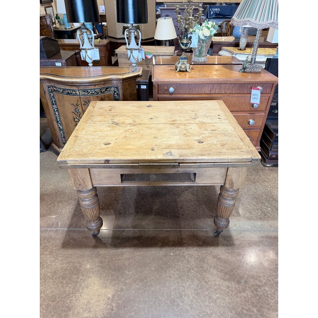 Antique Primitive Pine Farmhouse Extension Table With Concealed Leaves For Sale In New York - Image 6 of 12