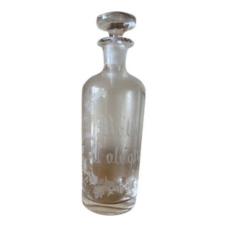 Turn of the Century Heirloom- Matching Fern Etched Cologne Decanters and Bell Shaped Anise Decanter For Sale