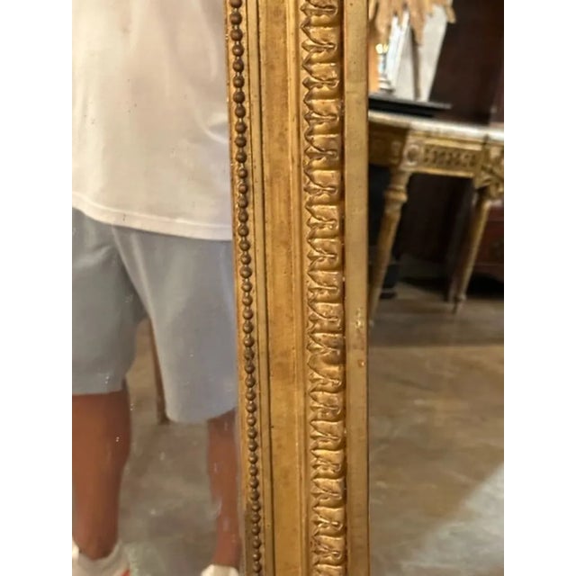 Large Scale 19th Century Louis XVI Carved and Giltwood Floor Mirror For Sale In Dallas - Image 6 of 8