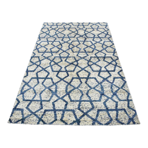 Moroccan Rug 5'8'' X 8' Ivory Blue Viscose Contemporary Hand-Knotted Carpet