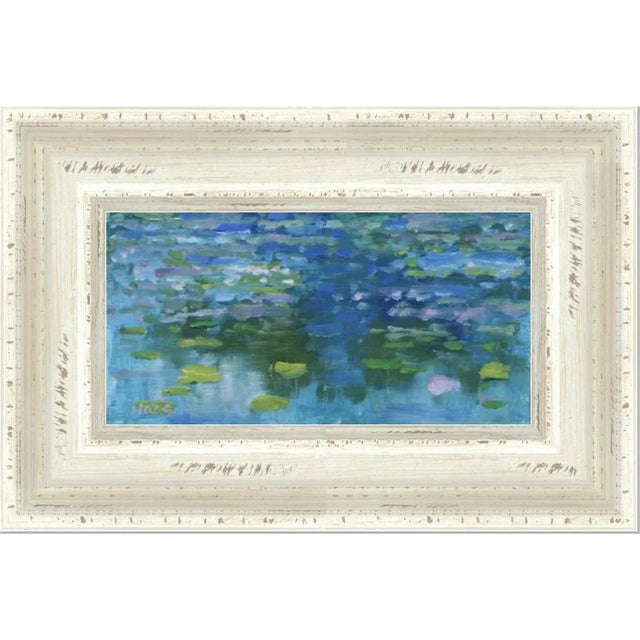 Blue Lily Pond Reflections (Modern Impressionist Oil Painting) For Sale - Image 8 of 8