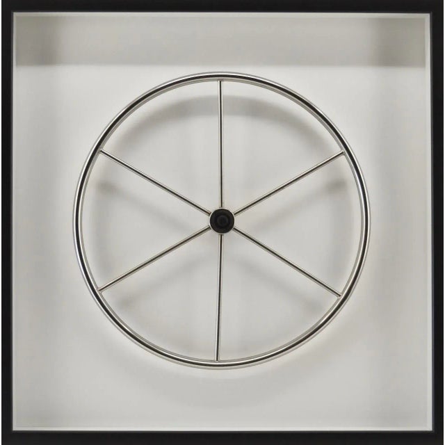Vintage Chrome Yacht Steering Wheel Framed - Coastal Wall Decor Large For Sale In Atlanta - Image 6 of 7