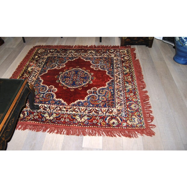 Textile Vintage Oriental Silk Tapestry or Table Cover Central Medallion Style Sarouk For Sale - Image 7 of 12