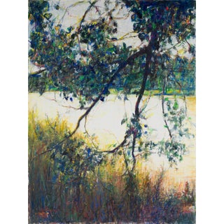 Untitled, ca 2010 by Ernie Gallegos | Pastel on board Landscape with trees and water. For Sale