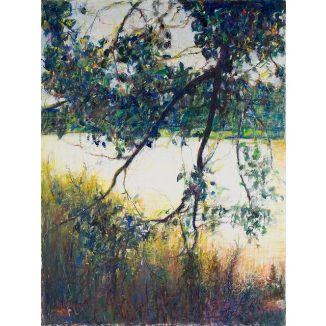 Untitled, ca 2010 by Ernie Gallegos | Pastel on board Landscape with trees and water. For Sale