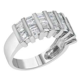 .925 Sterling Silver 1.0 Cttw Baguette Cut Diamond Vertical Channel Fluted Multi-Row Unisex Fashion Wedding Ring (H-I Color, I1-I2 Clarity) Size 7.25 For Sale