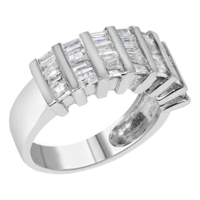 .925 Sterling Silver 1.0 Cttw Baguette Cut Diamond Vertical Channel Fluted Multi-Row Unisex Fashion Wedding Ring (H-I Color, I1-I2 Clarity) Size 7.25 For Sale