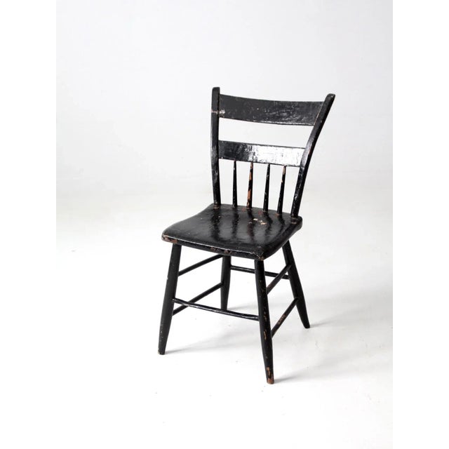 Antique Primitive Black Plank Seat Chair For Sale - Image 9 of 9