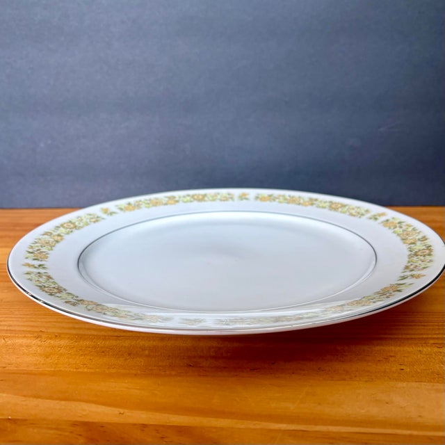 Vintage Towne House "Spring" 3094 Dinner Platter • Yellow Floral Band & Silver Trim • 12 1/4” For Sale In Miami - Image 6 of 8