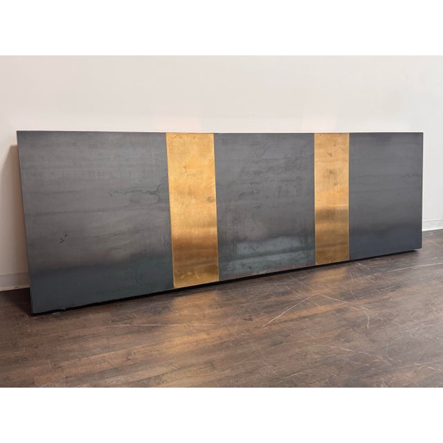 Brutalist Ken Fulk Custom Long Wall-Mounted Zinc + Brass Headboard For Sale - Image 3 of 12