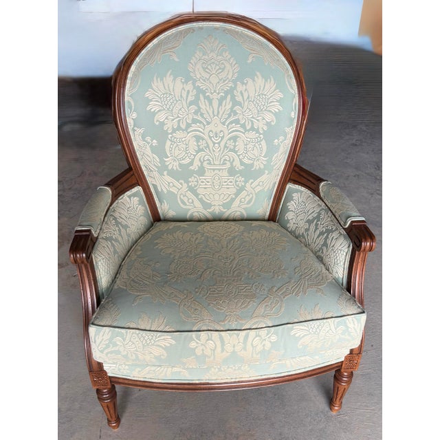 French Late 19th Century Louis XVI Style Berger’e Armchair For Sale - Image 3 of 12
