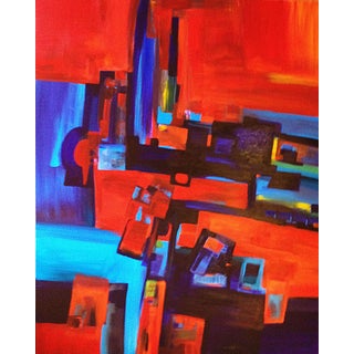 Miniature Village — Abstract Original Painting, Acrylic on Canvas, 72 × 48 In, Vertical Format For Sale