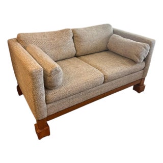 Vintage 1970s Selig Monroe “Plexus” Oatmeal Mid-Century Loveseat With Solid Wood Base For Sale