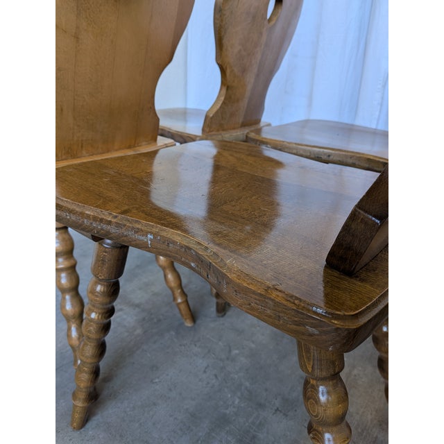 Vintage Tyrolean Farmhouse Heart Cutout Wooden Dining Chairs, 1970s, Set of 8 For Sale - Image 4 of 18