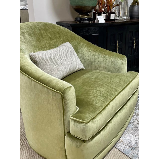 1960s Pair Mid Century Barrel Swivel Chairs Performance Velvet Fabric